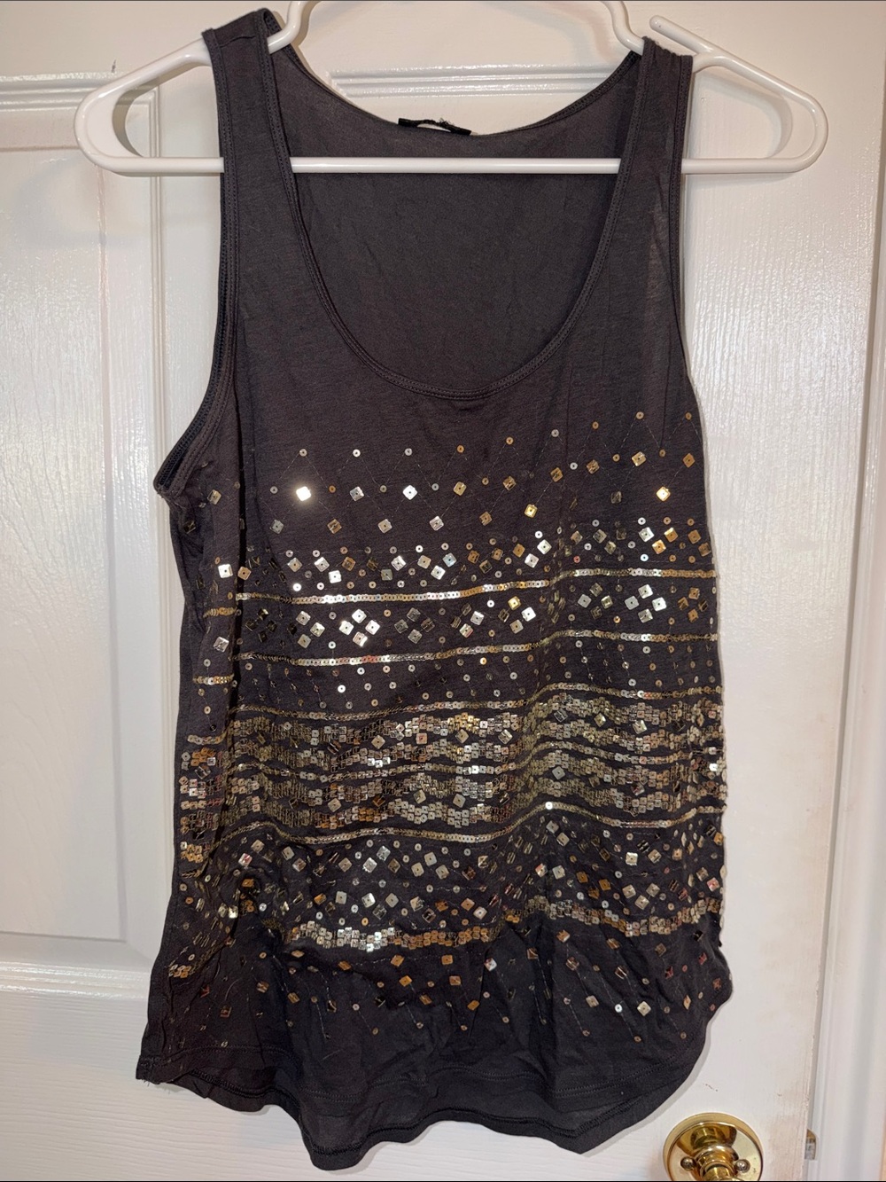 Express Gray Tank Top with Silver Sequin Accents